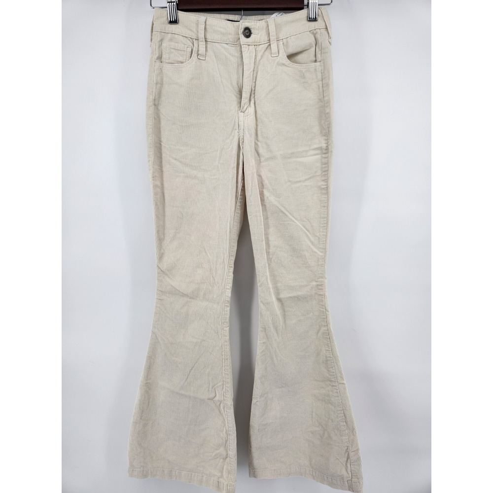 Hollister Womens Size 0S Corduroy Flared High Rise Beige Cream Pants Boho Hippie